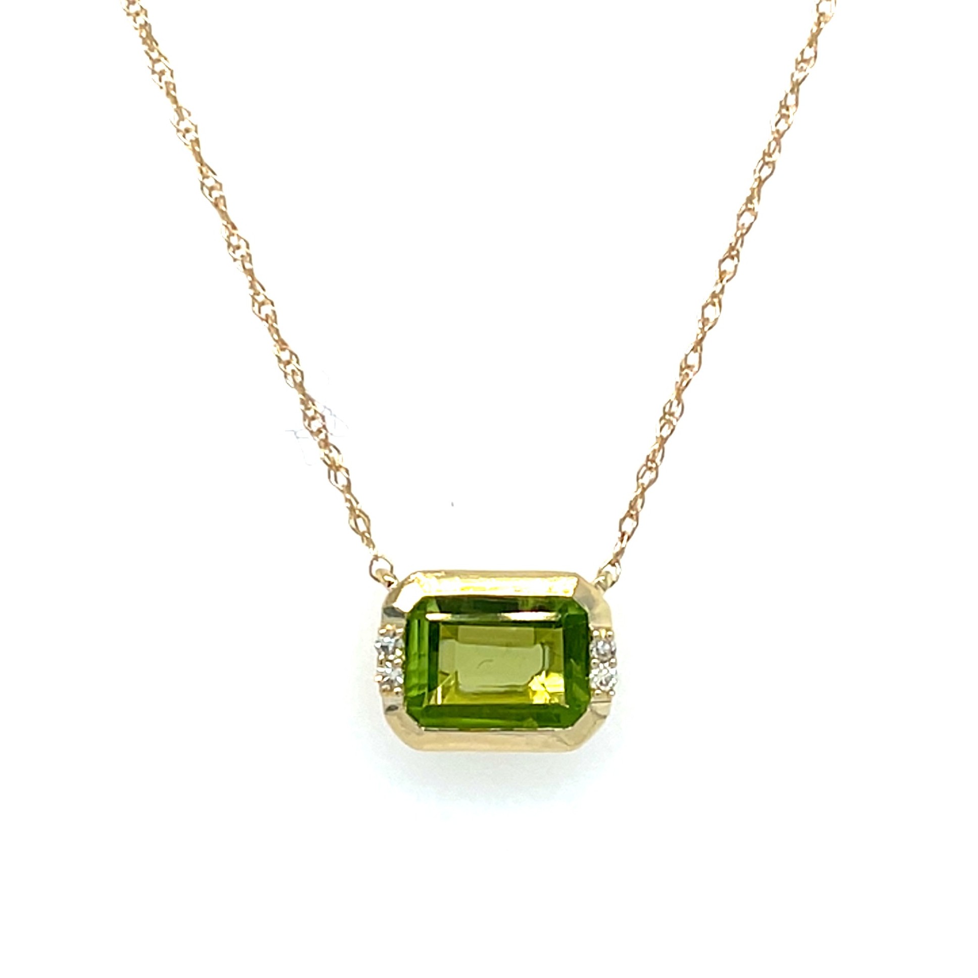 Yellow Gold Peridot Necklace with Diamonds