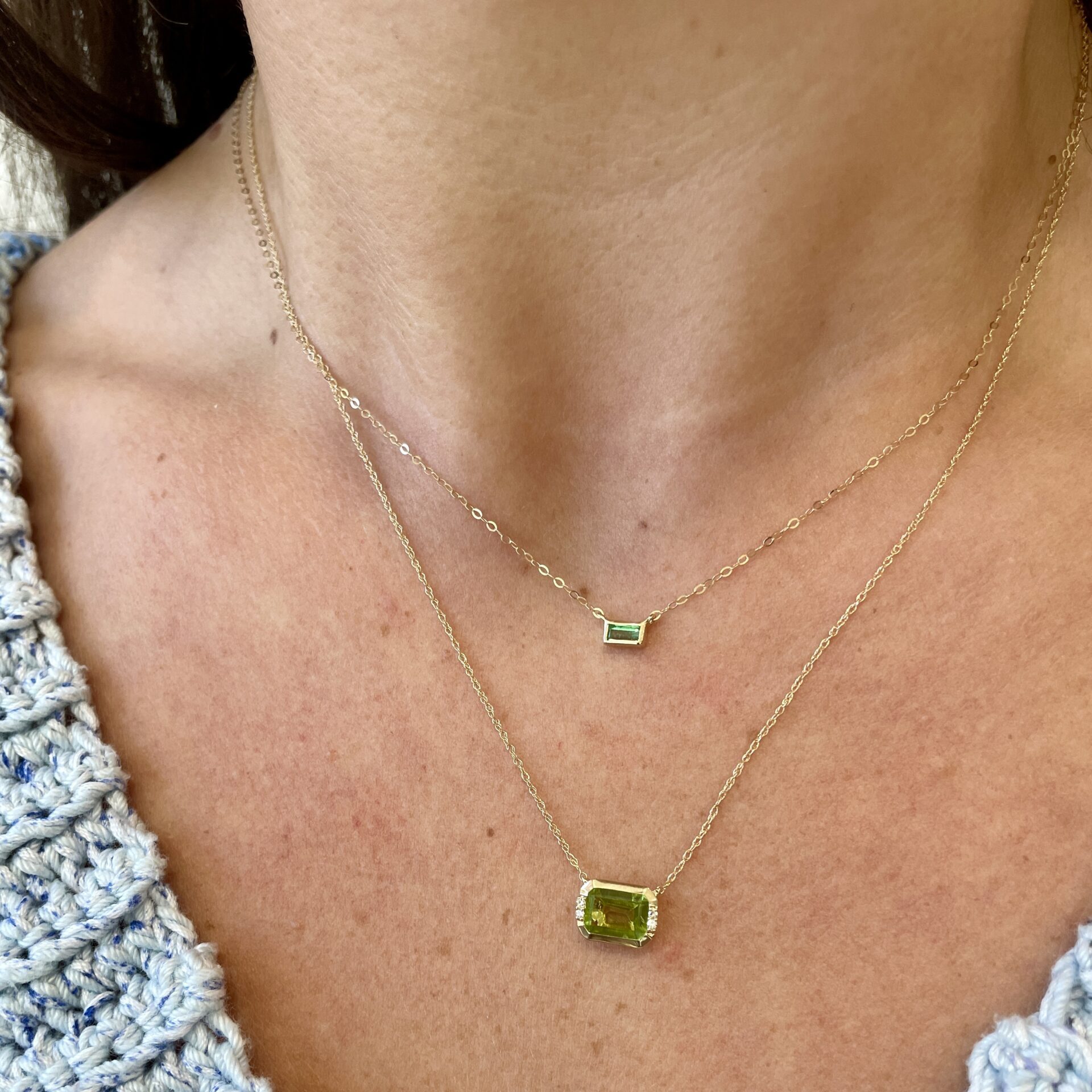 Yellow Gold Peridot Necklace with Diamonds