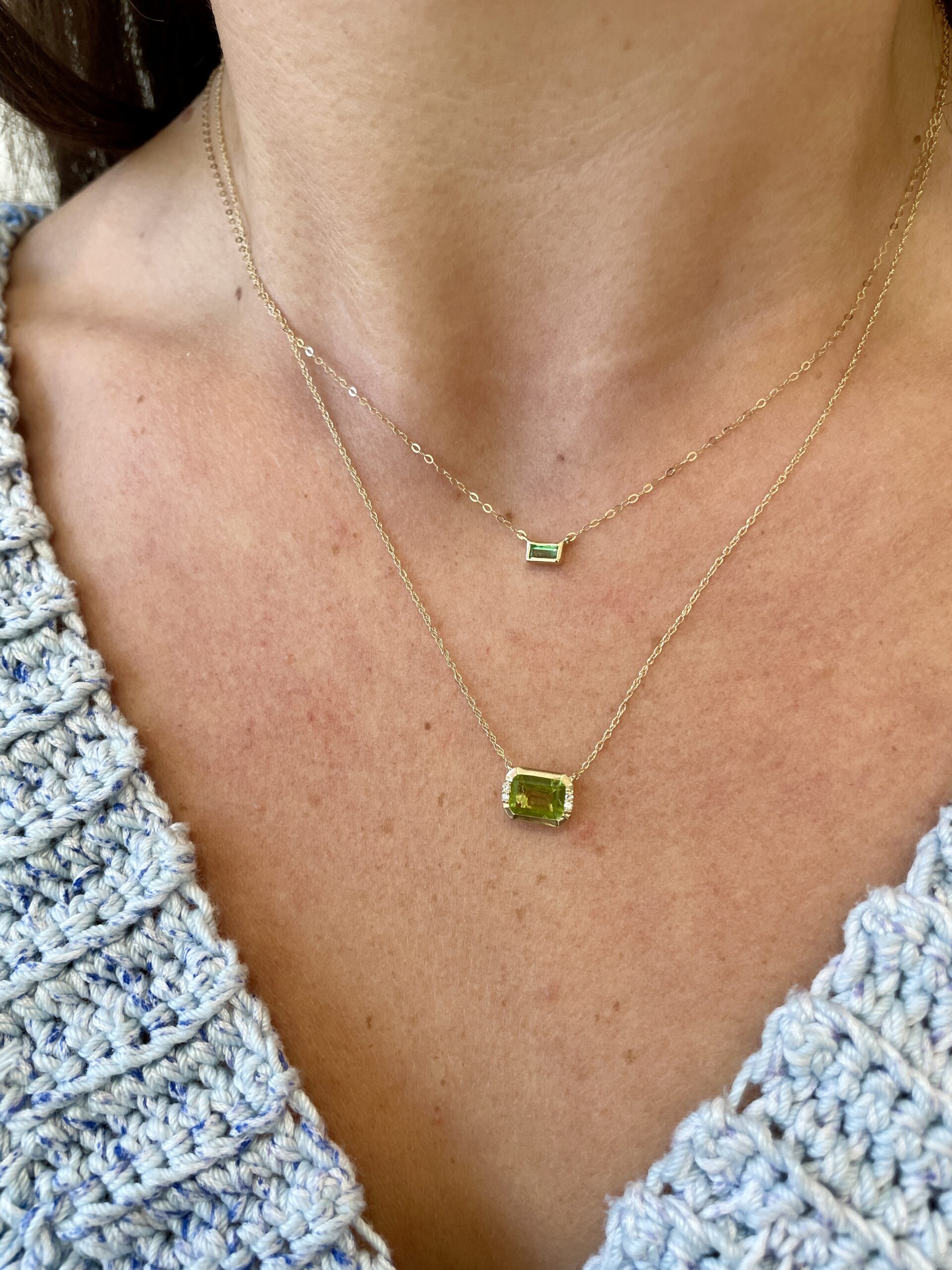 Yellow Gold Peridot Necklace with Diamonds