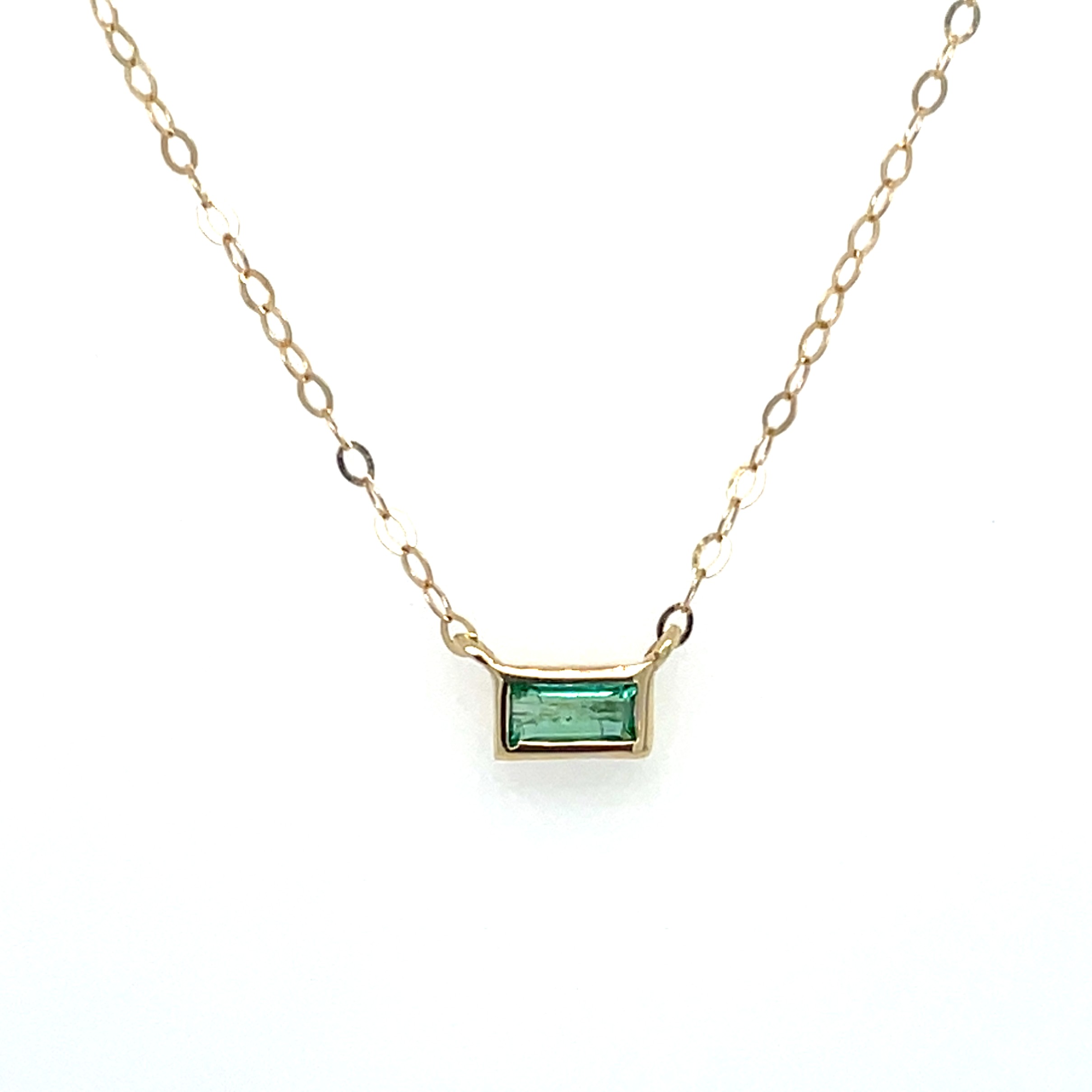 Yellow Gold Emerald Baguette Necklace