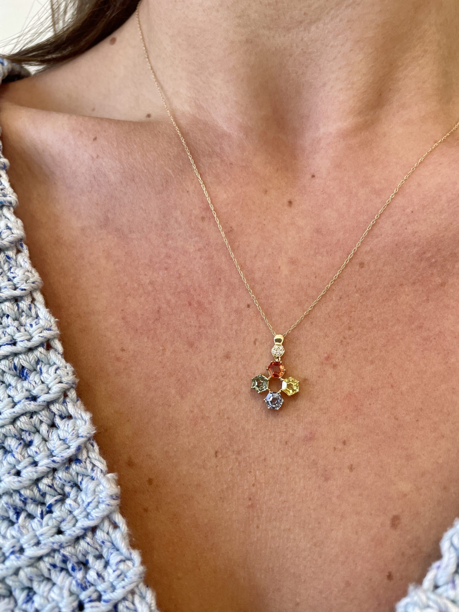 Yellow Gold Multi-Colored Sapphire Necklace with Diamonds