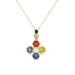 Yellow Gold Multi-Colored Sapphire Necklace with Diamonds