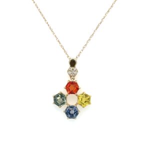 Yellow Gold Multi-Colored Sapphire Necklace with Diamonds