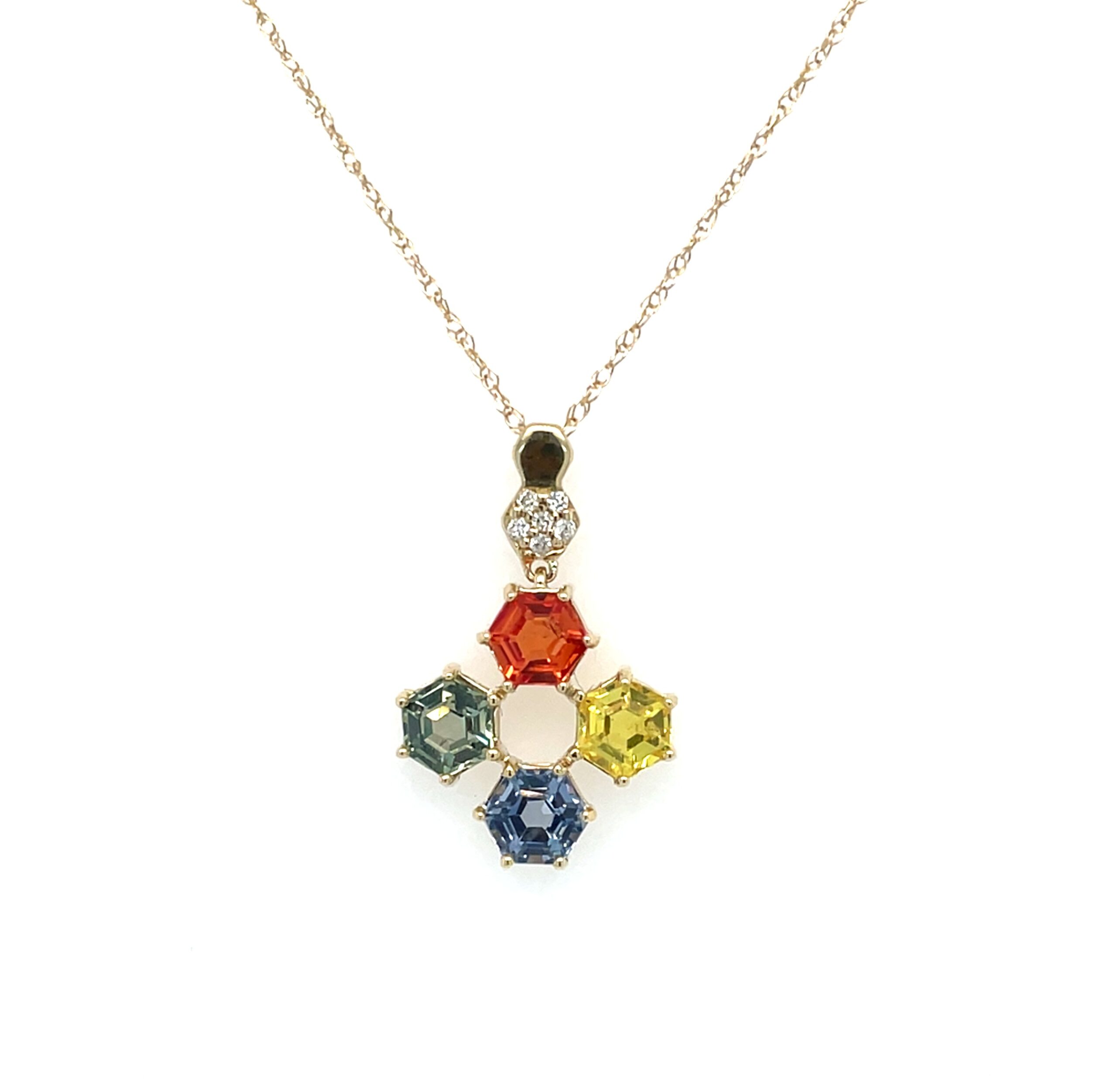 Yellow Gold Multi-Colored Sapphire Necklace with Diamonds