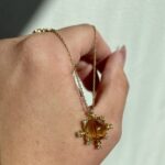 Estate: Yellow Gold Rutilated Quartz Necklace with Diamonds