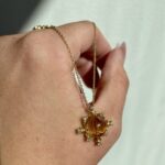 Estate: Yellow Gold Rutilated Quartz Necklace with Diamonds