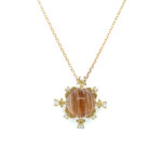 Estate: Yellow Gold Rutilated Quartz Necklace with Diamonds