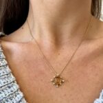 Estate: Yellow Gold Rutilated Quartz Necklace with Diamonds