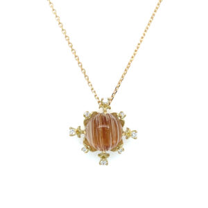 Estate: Yellow Gold Rutilated Quartz Necklace with Diamonds