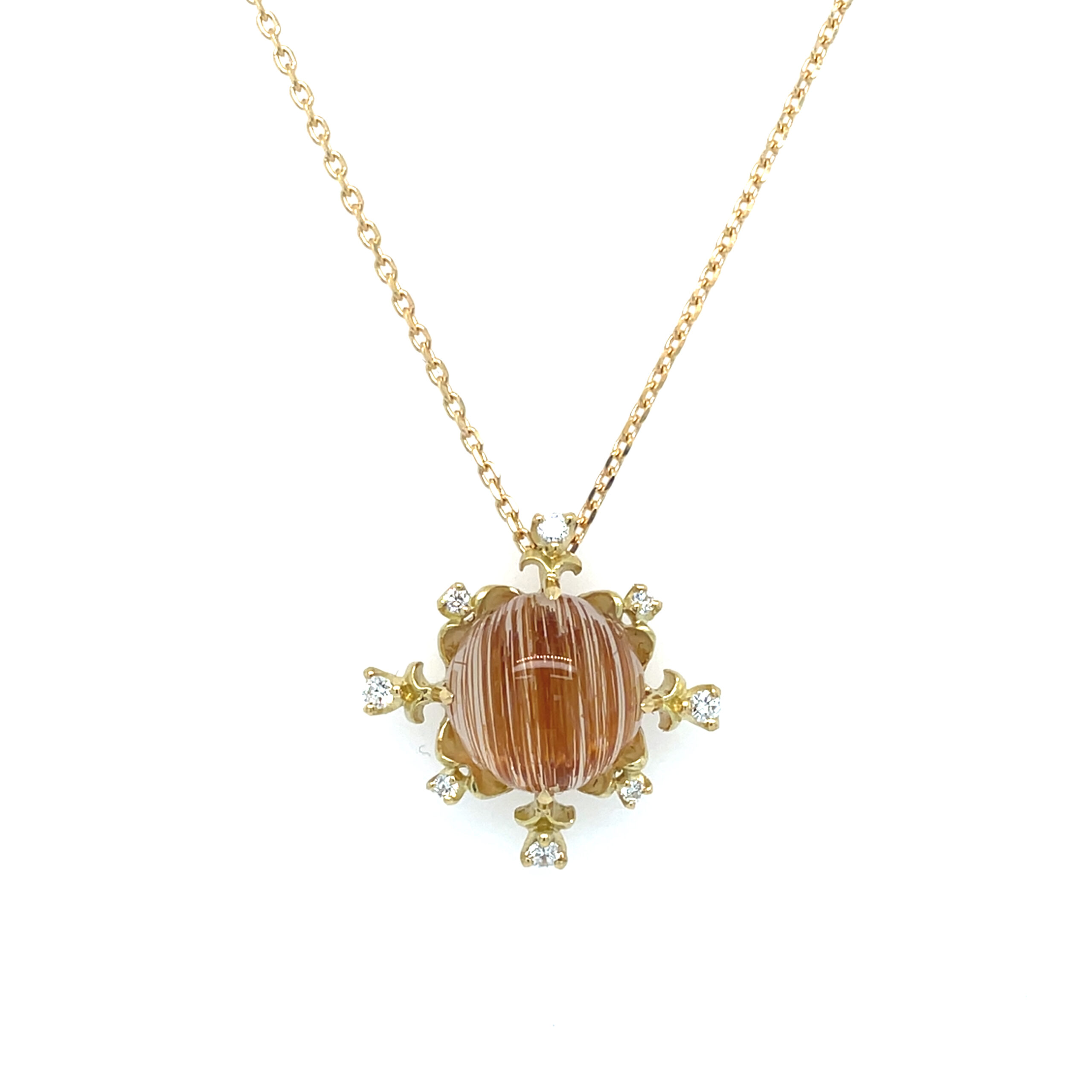 Estate: Yellow Gold Rutilated Quartz Necklace with Diamonds