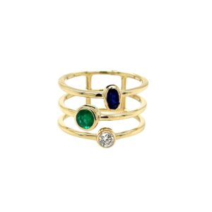 Yellow Gold Emerald, Sapphire, & Diamond Ring