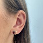 White Gold Garnet Stud Earrings with Diamonds