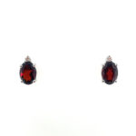 White Gold Garnet Stud Earrings with Diamonds