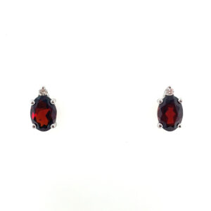 White Gold Garnet Stud Earrings with Diamonds