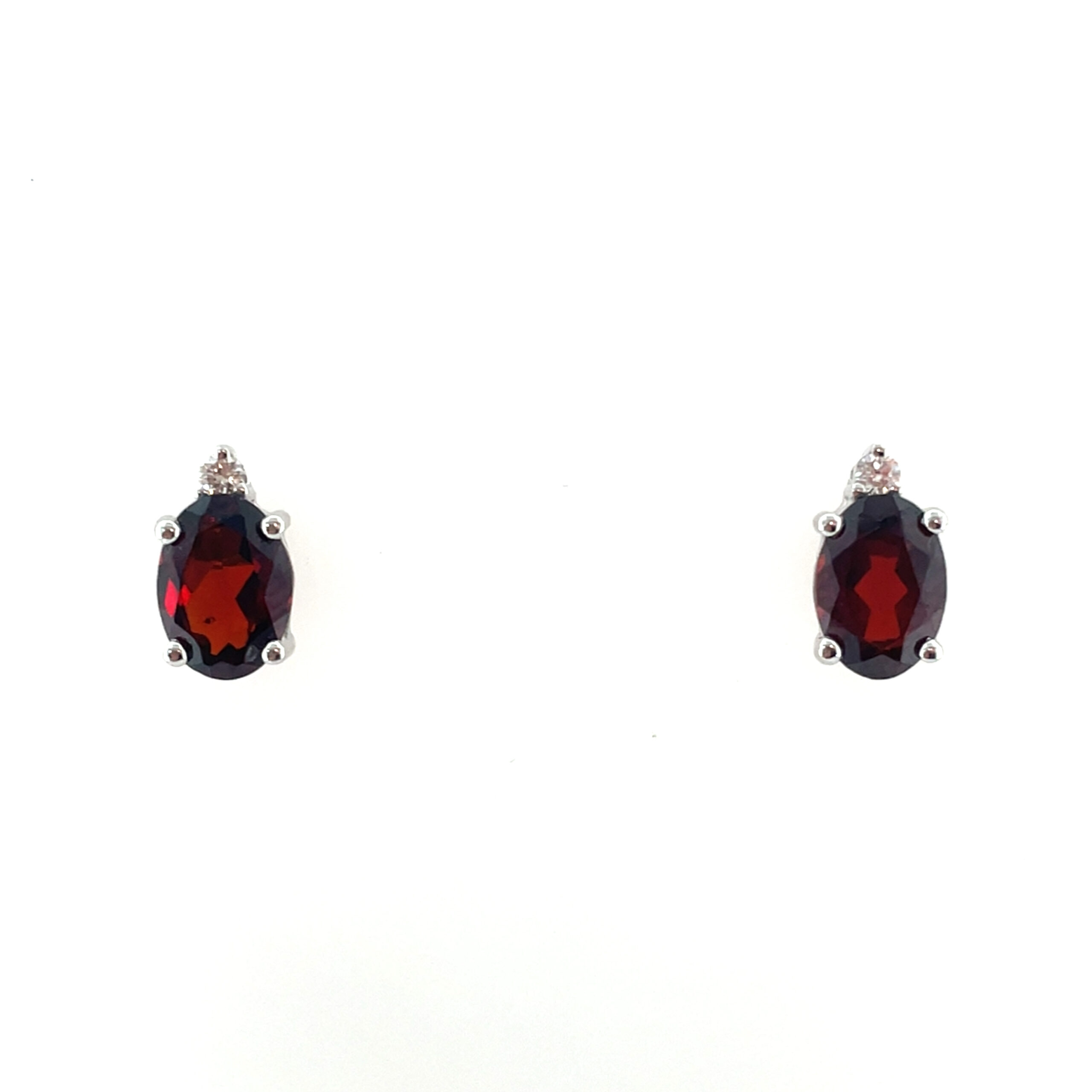 White Gold Garnet Stud Earrings with Diamonds