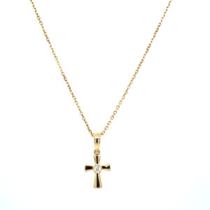 Yellow Gold Cross Necklace with Diamond Accent