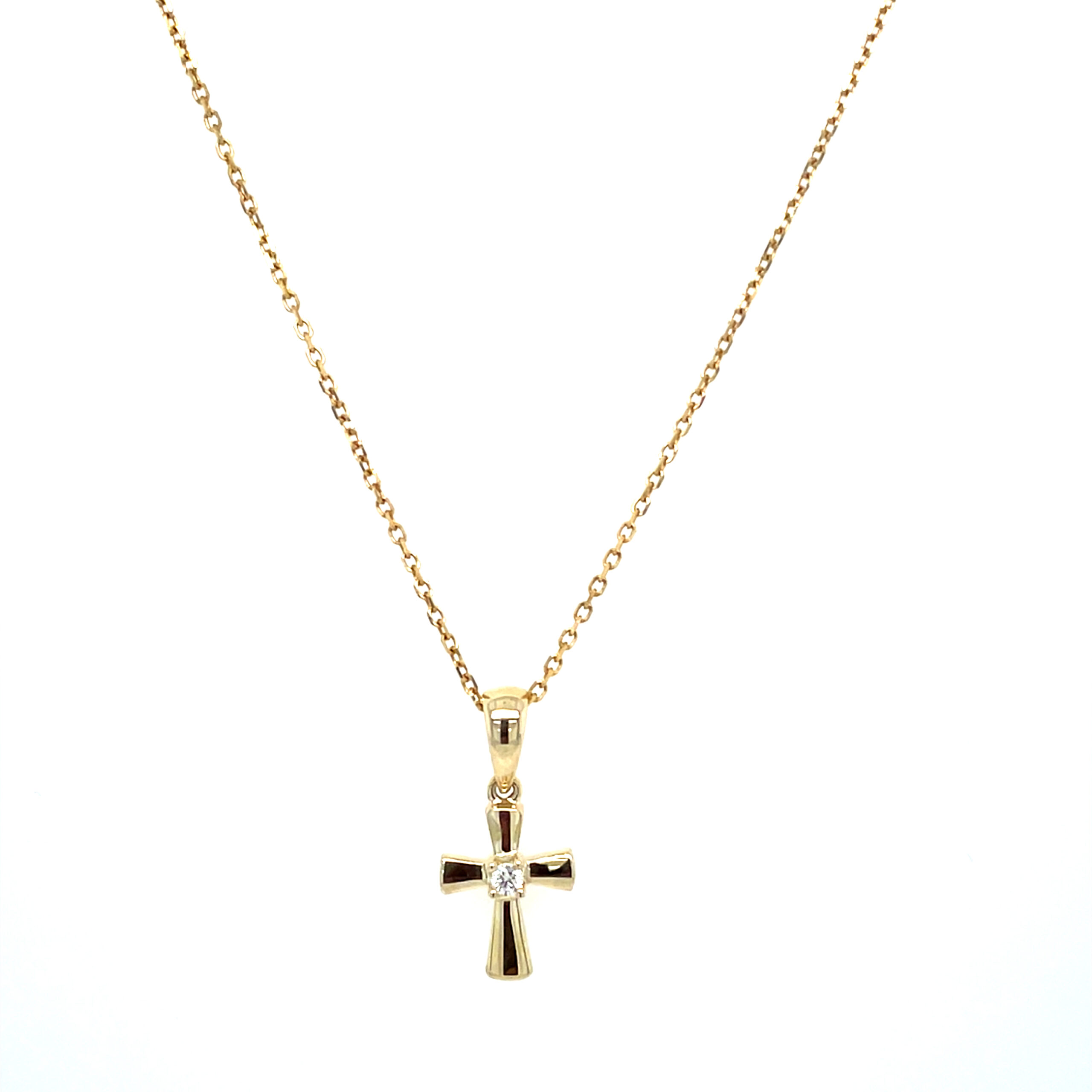 Yellow Gold Cross Necklace with Diamond Accent