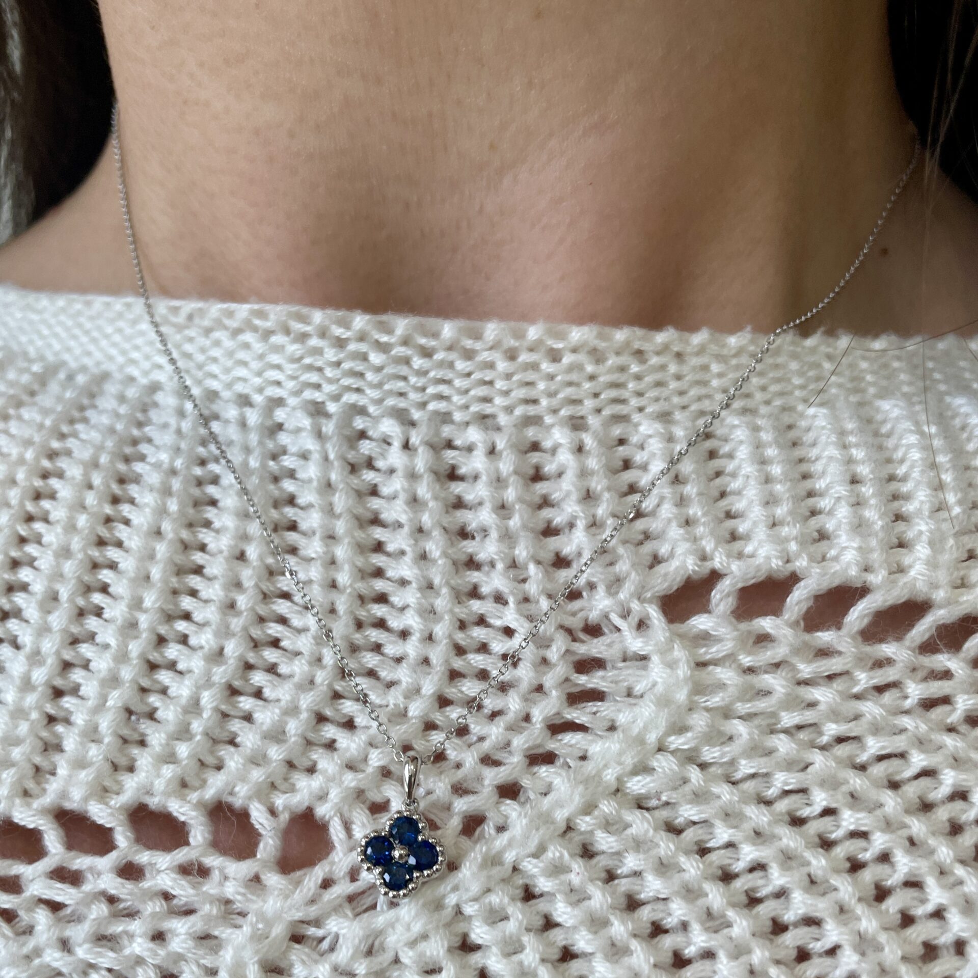 White Gold Quatrefoil Sapphire Necklace