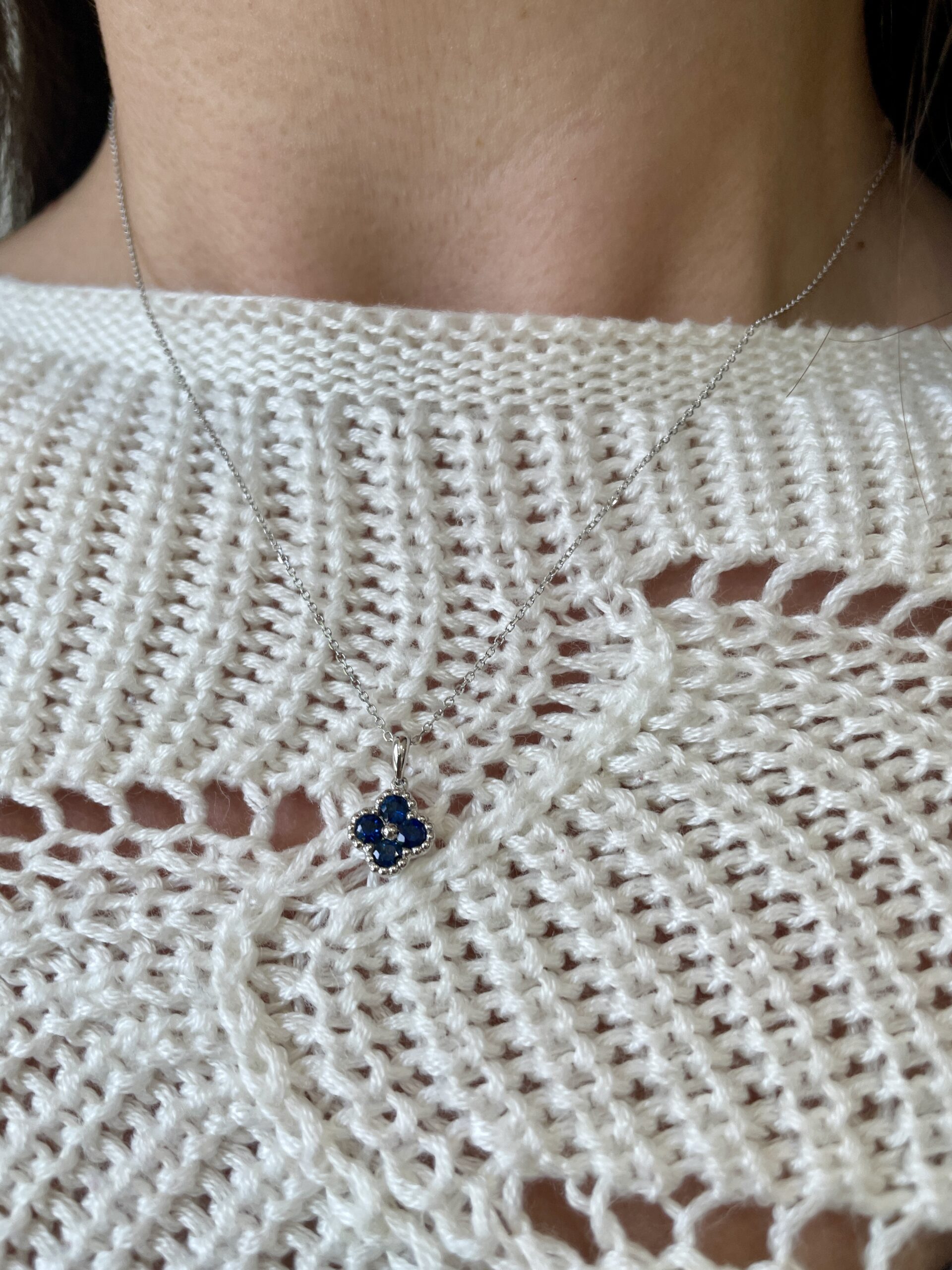 White Gold Quatrefoil Sapphire Necklace