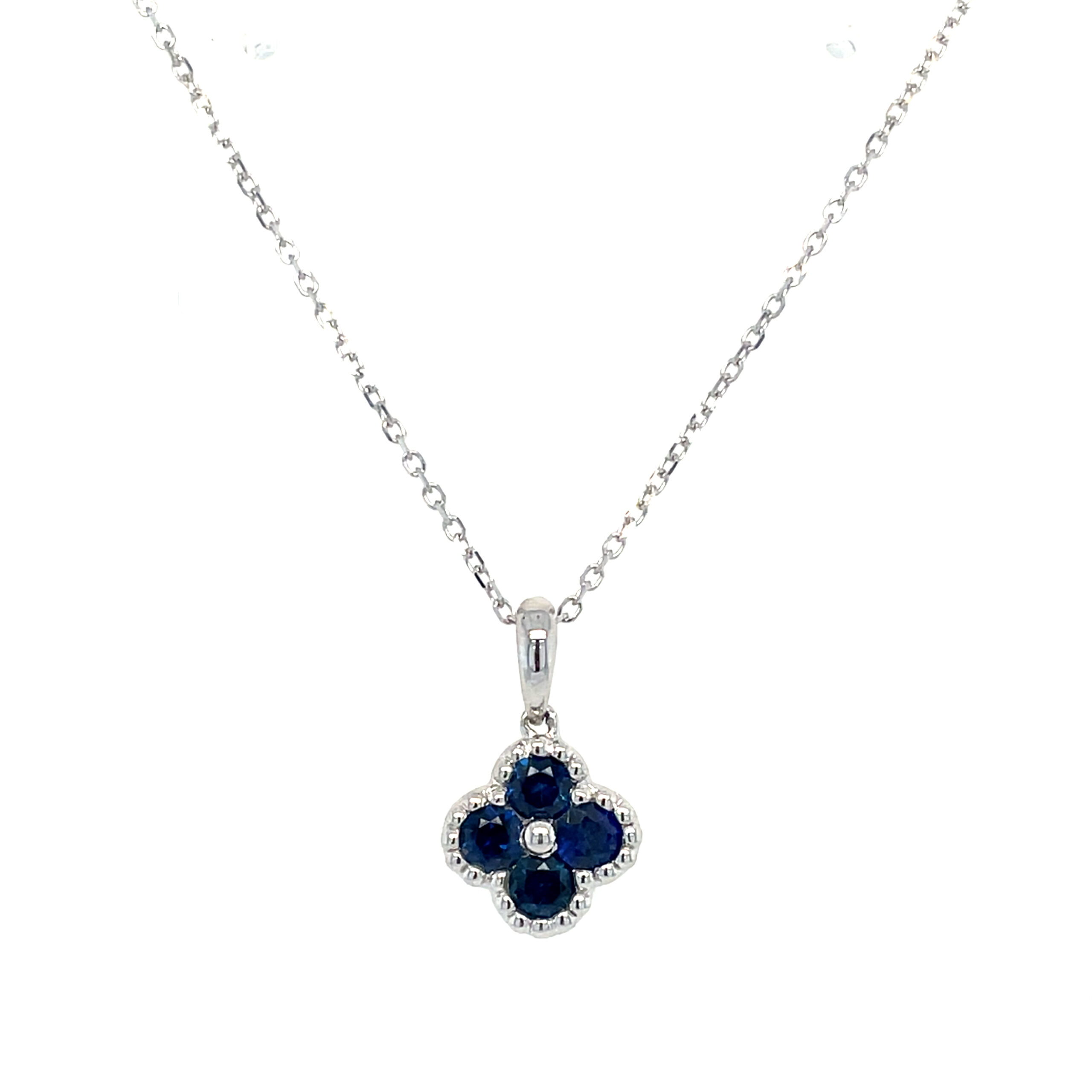 White Gold Quatrefoil Sapphire Necklace