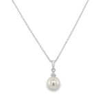 White Gold Freshwater Pearl Drop Necklace with Diamond