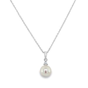 White Gold Freshwater Pearl Drop Necklace with Diamond