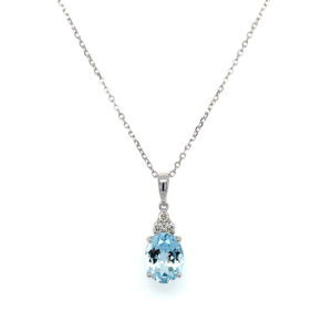 White Gold Aquamarine Pendant Necklace with Diamonds