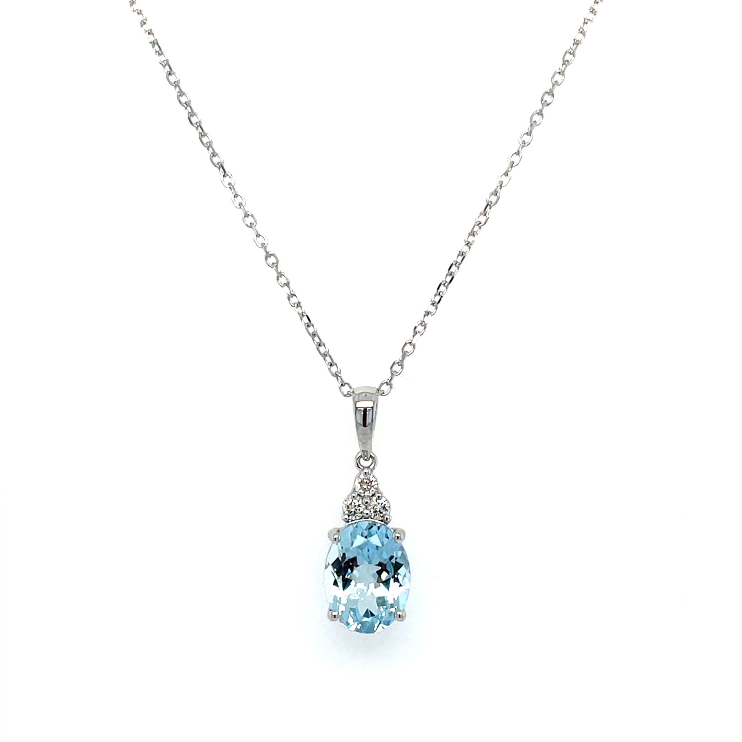 White Gold Aquamarine Pendant Necklace with Diamonds