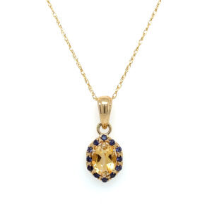 Yellow Gold Citrine Necklace with Iolite