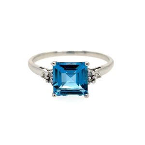 White Gold Blue Topaz Ring with Diamonds