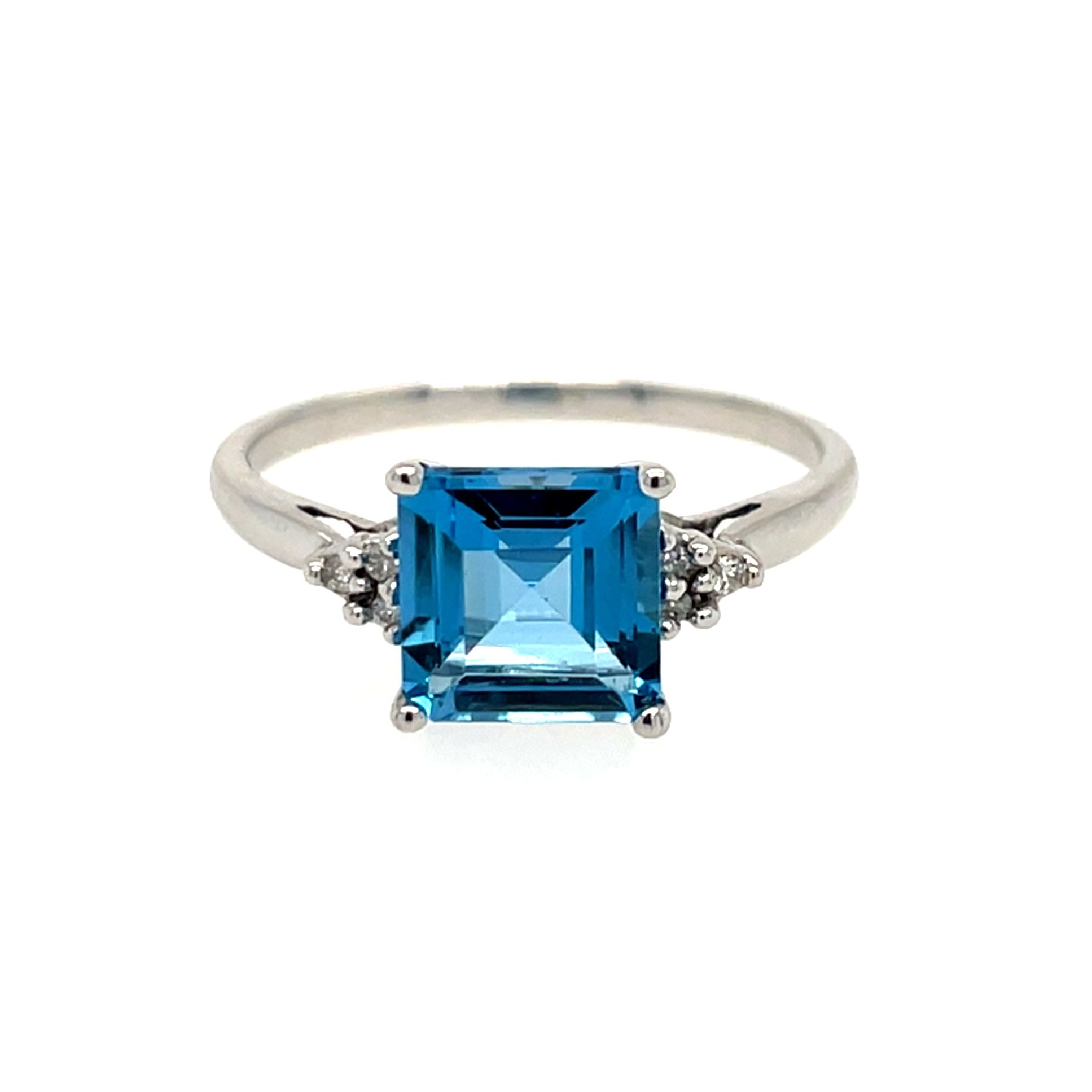 White Gold Blue Topaz Ring with Diamonds