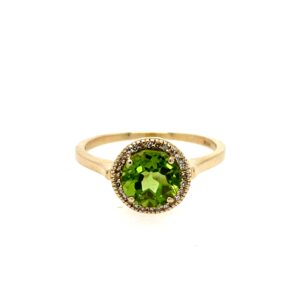 Yellow Gold Peridot Ring with Diamonds