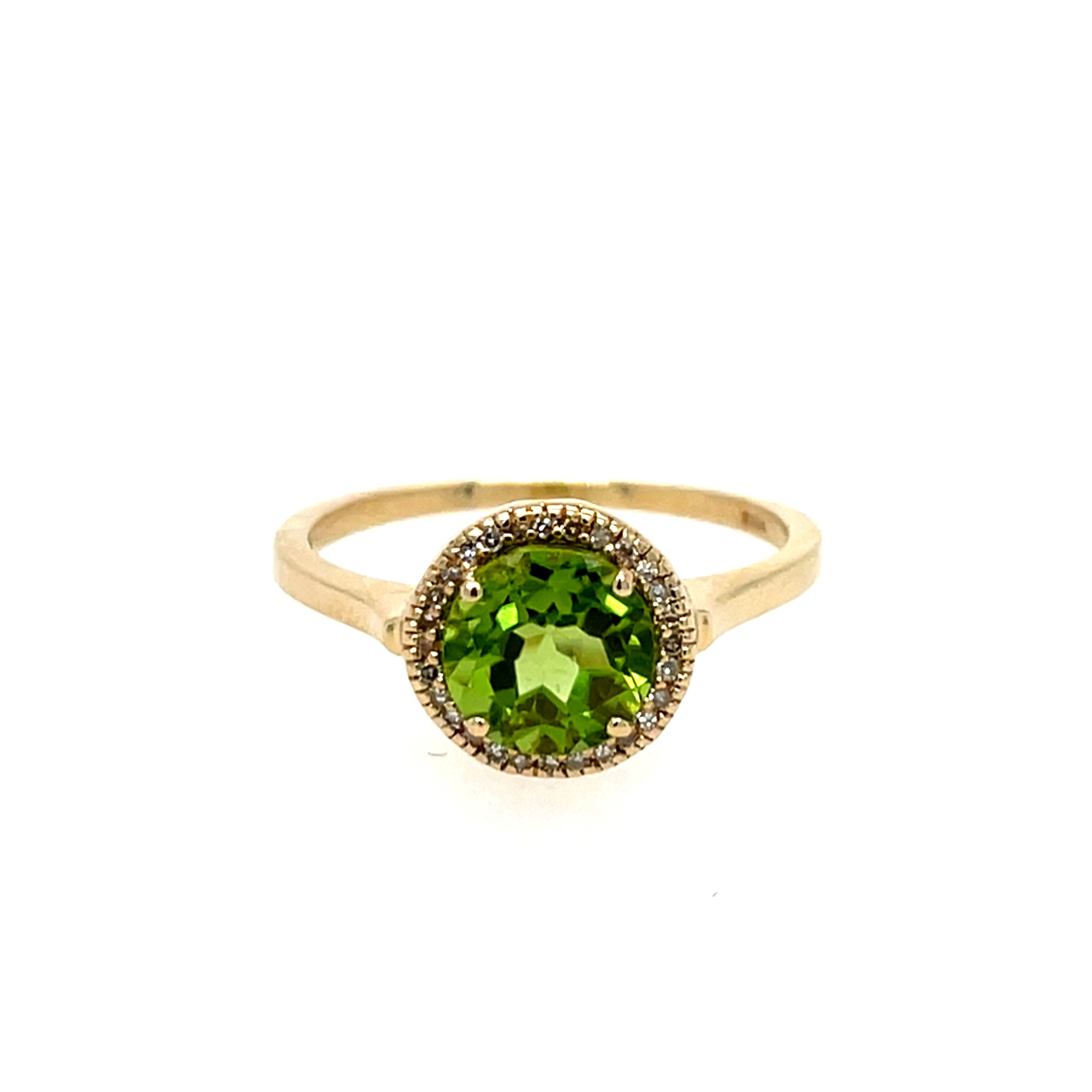 Yellow Gold Peridot Ring with Diamonds