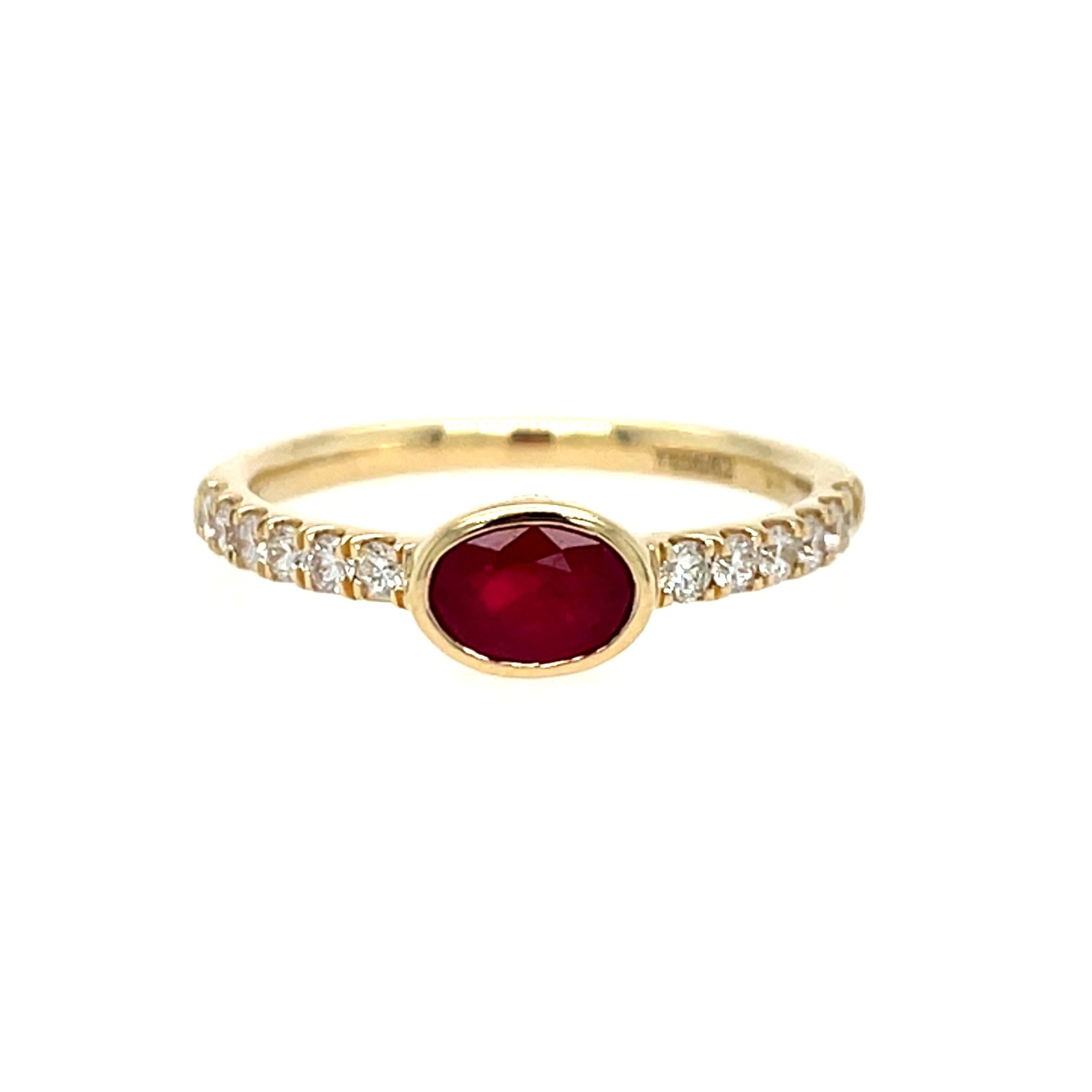 Yellow Gold Bezel-Set Ruby and Diamond Ring