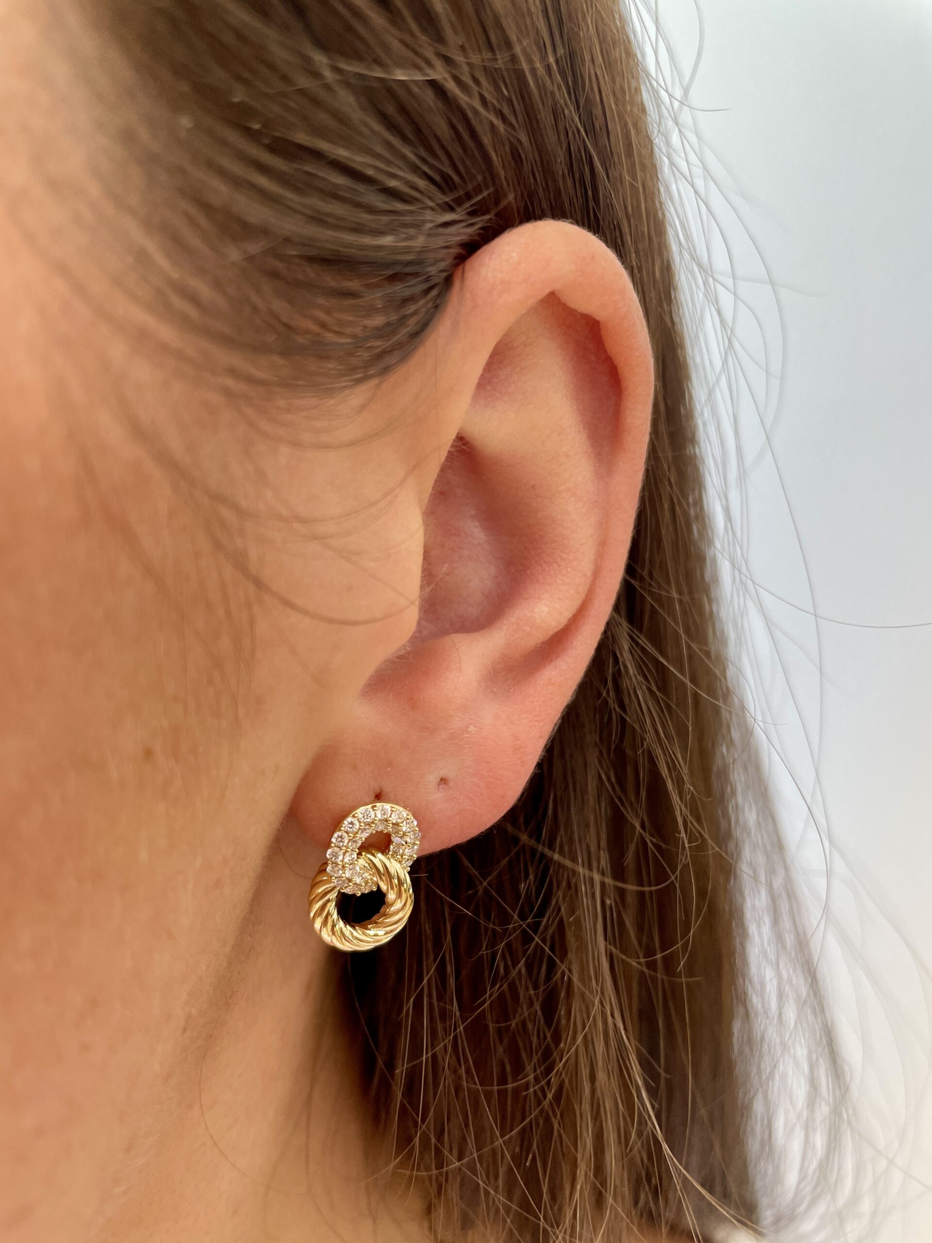 Yellow Gold Braided Diamond Earrings