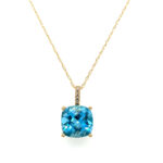 Yellow Gold Blue Topaz Necklace with Diamonds