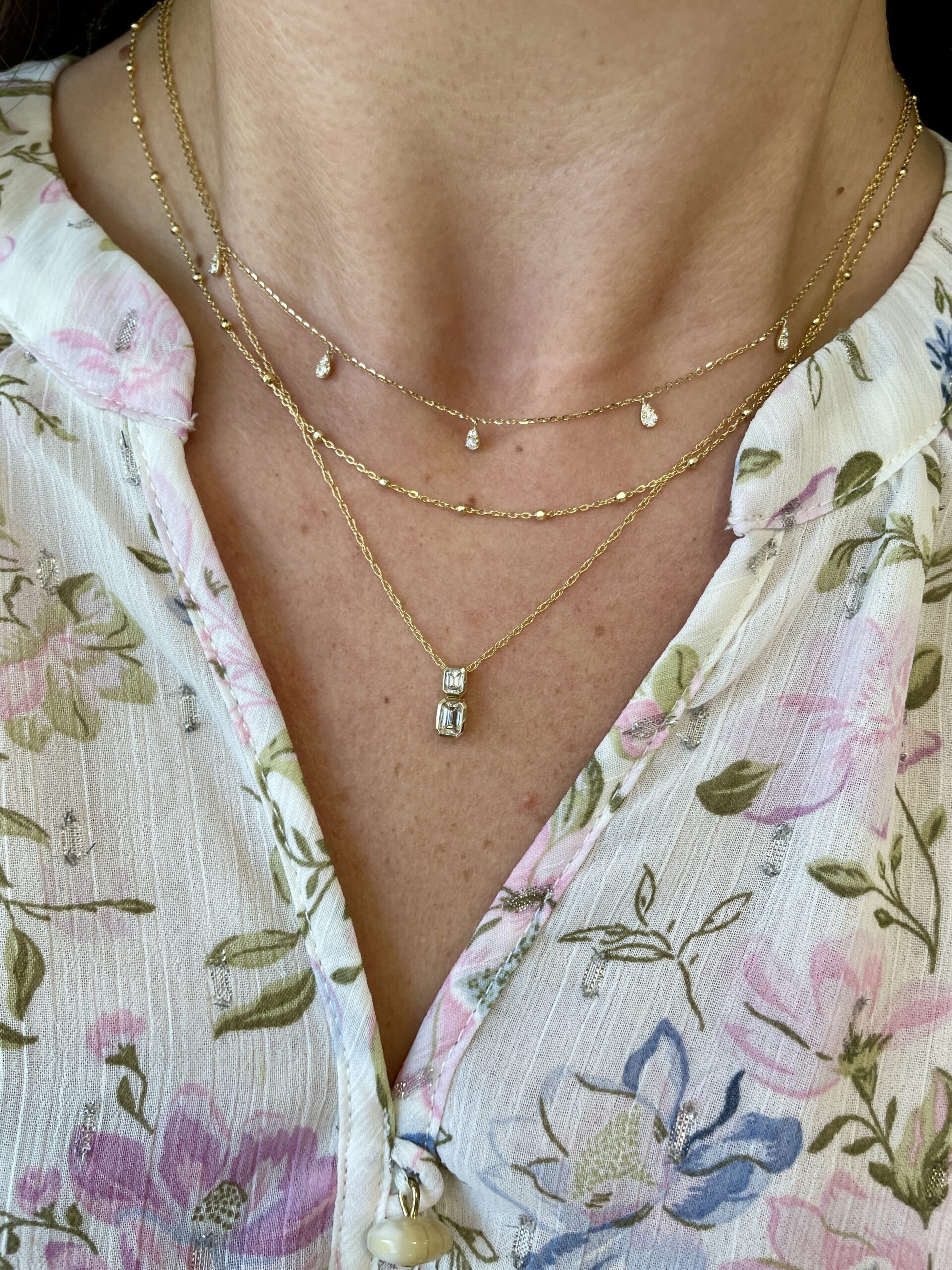 Yellow Gold Dangle Diamond Station Necklace