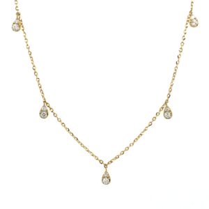Yellow Gold Dangle Diamond Station Necklace
