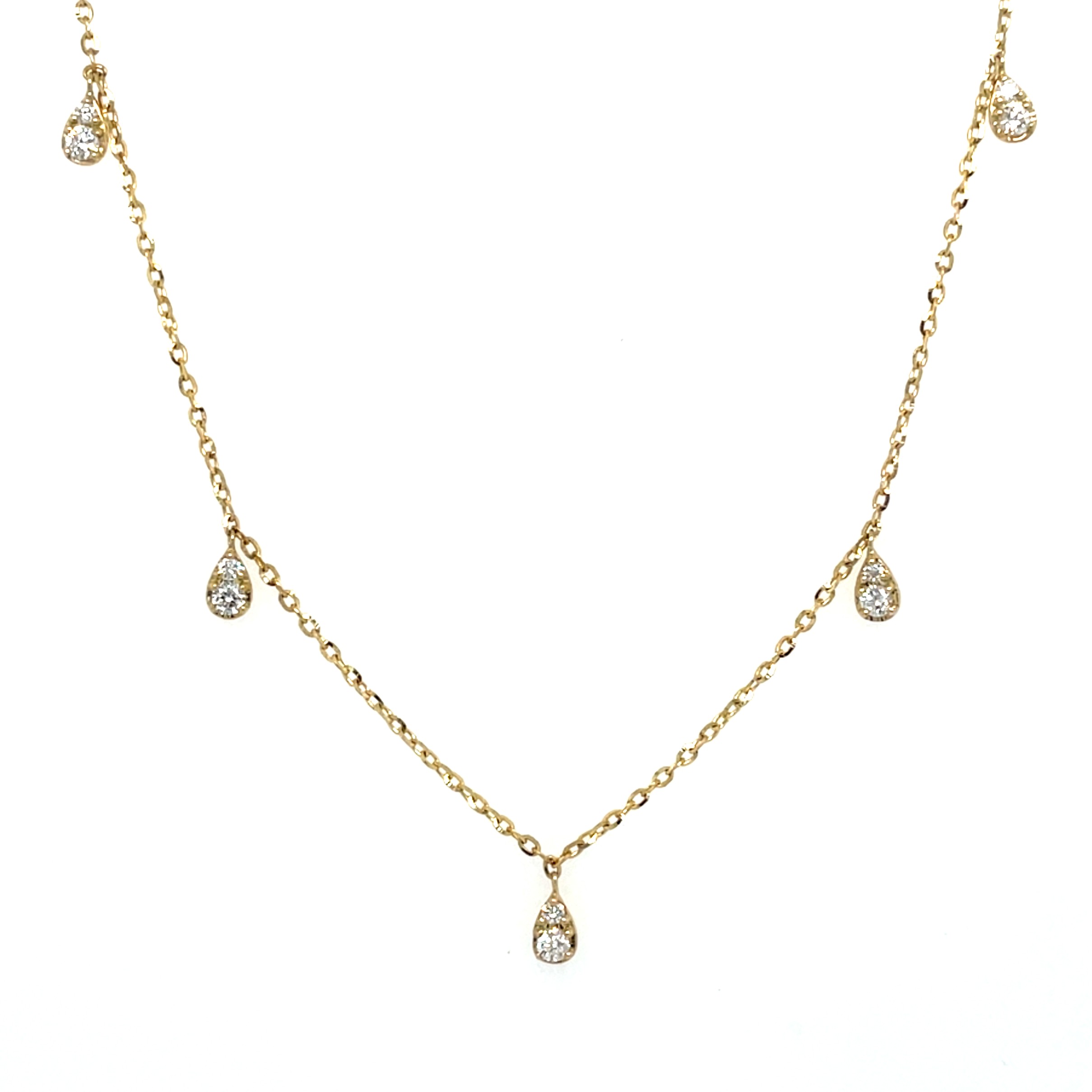 Yellow Gold Dangle Diamond Station Necklace