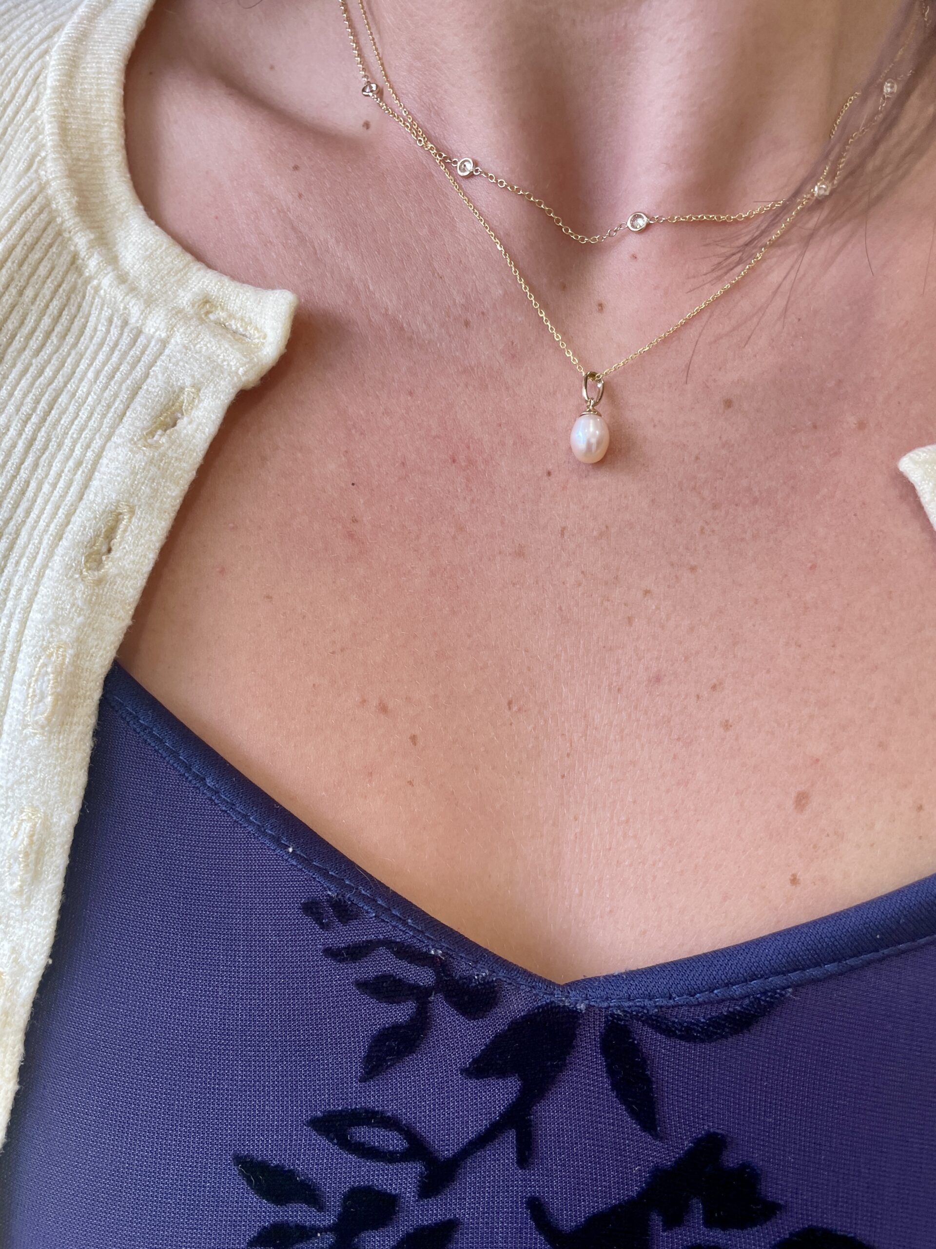 Yellow Gold Freshwater Pearl Drop Necklace