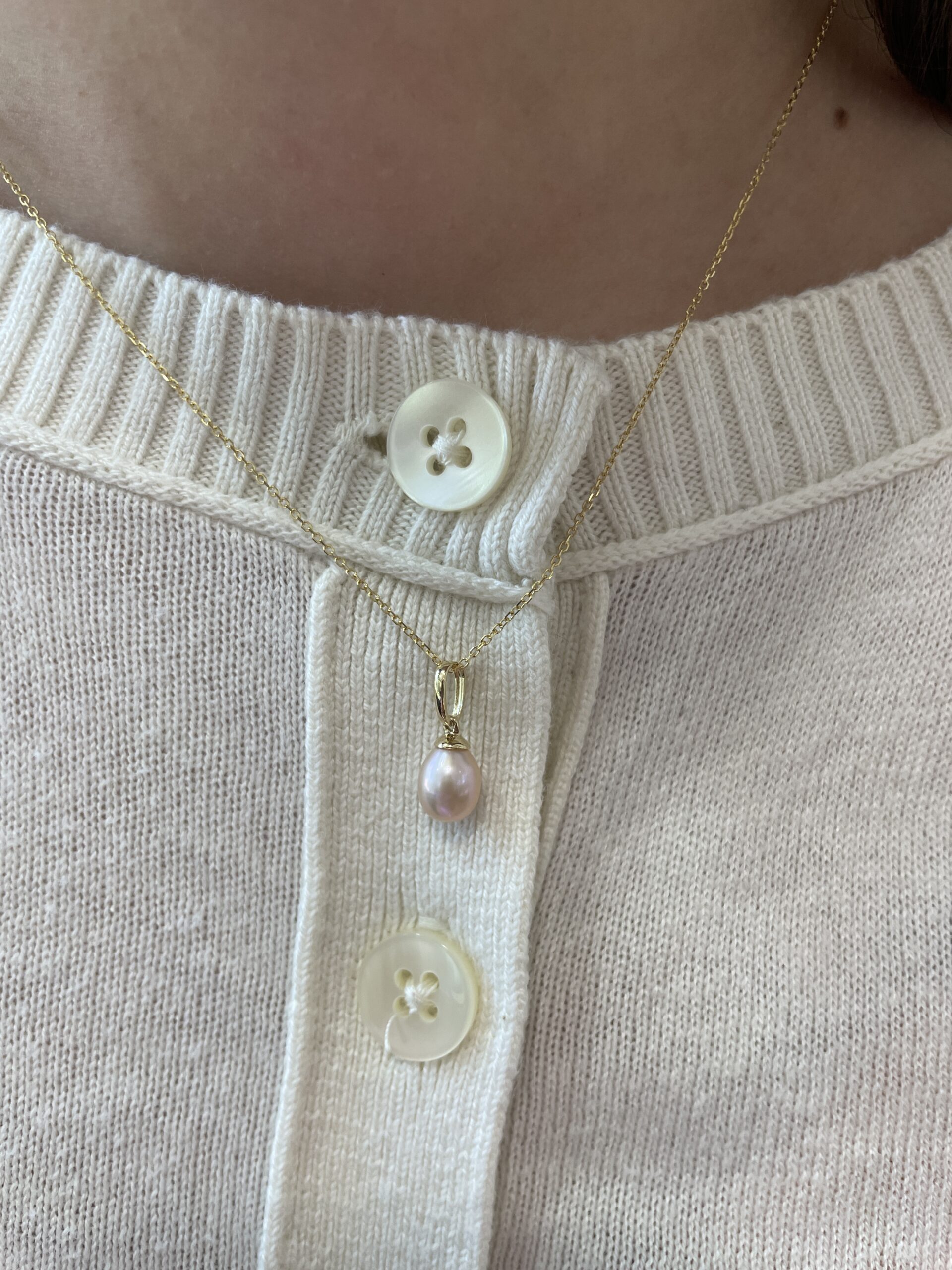 Yellow Gold Freshwater Pearl Drop Necklace