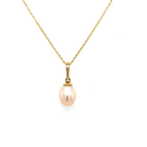 Yellow Gold Freshwater Pearl Drop Necklace