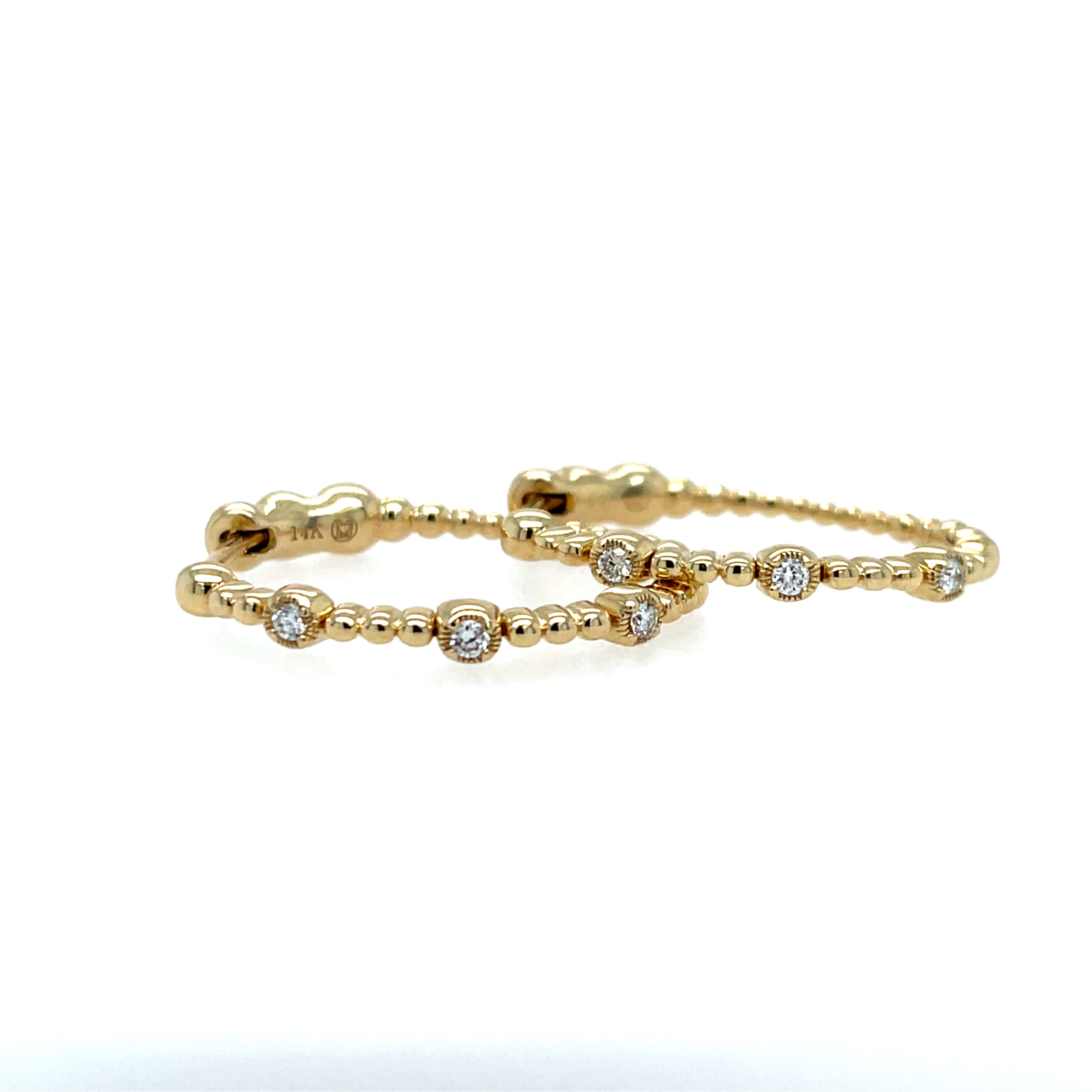 Yellow Gold Hoop Earrings With Bezel-Set Station Diamonds