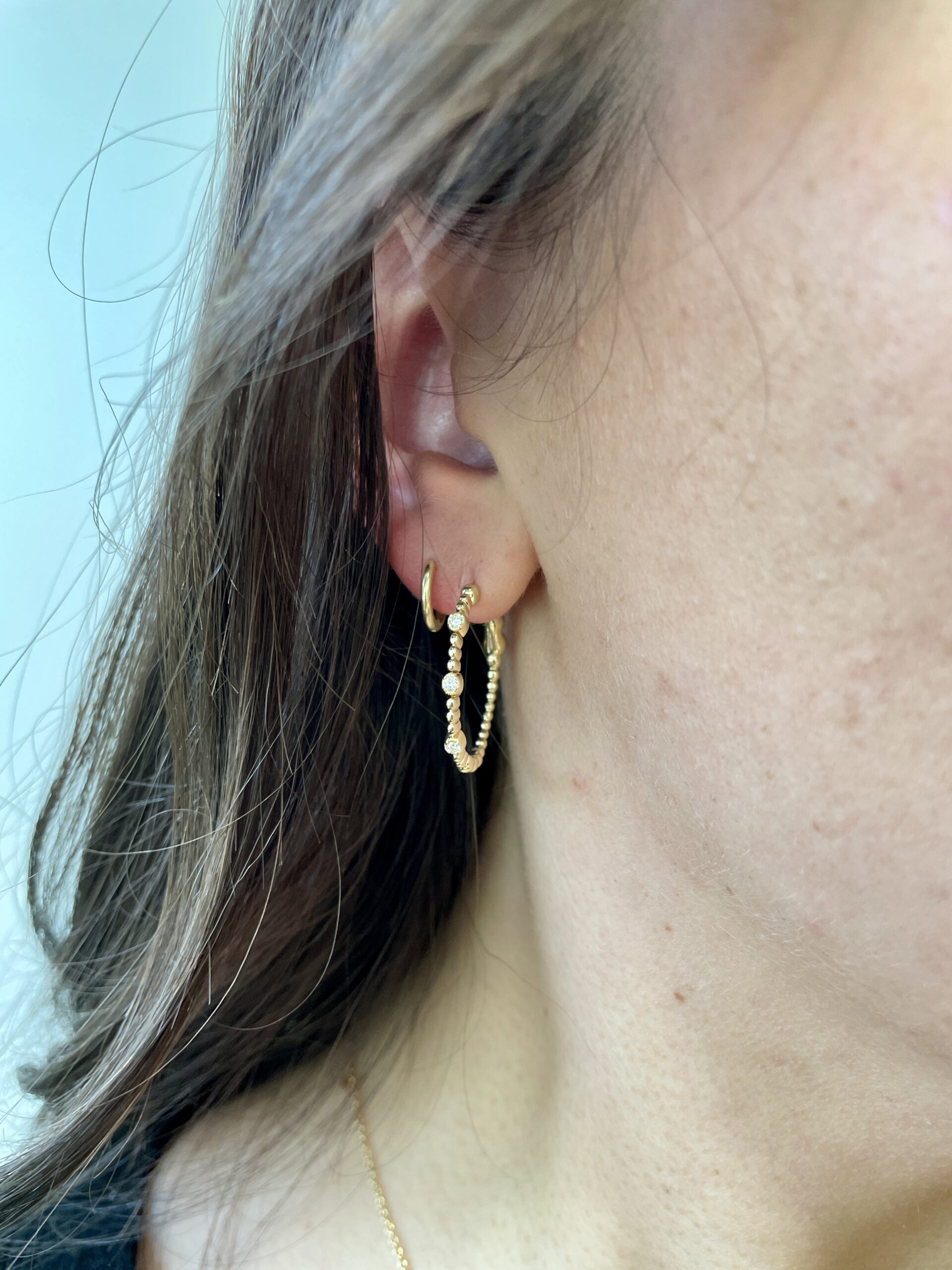 Yellow Gold Hoop Earrings With Bezel-Set Station Diamonds