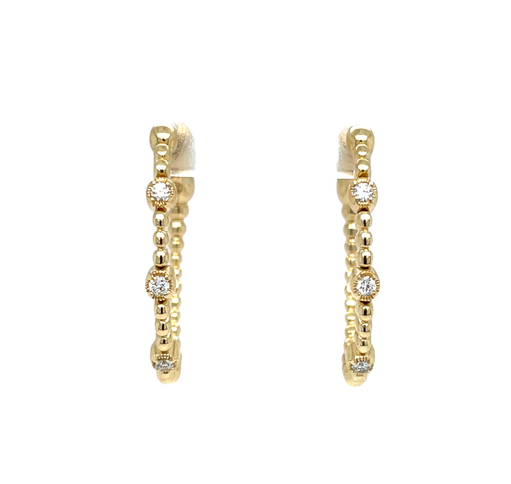 Yellow Gold Hoop Earrings With Bezel-Set Station Diamonds