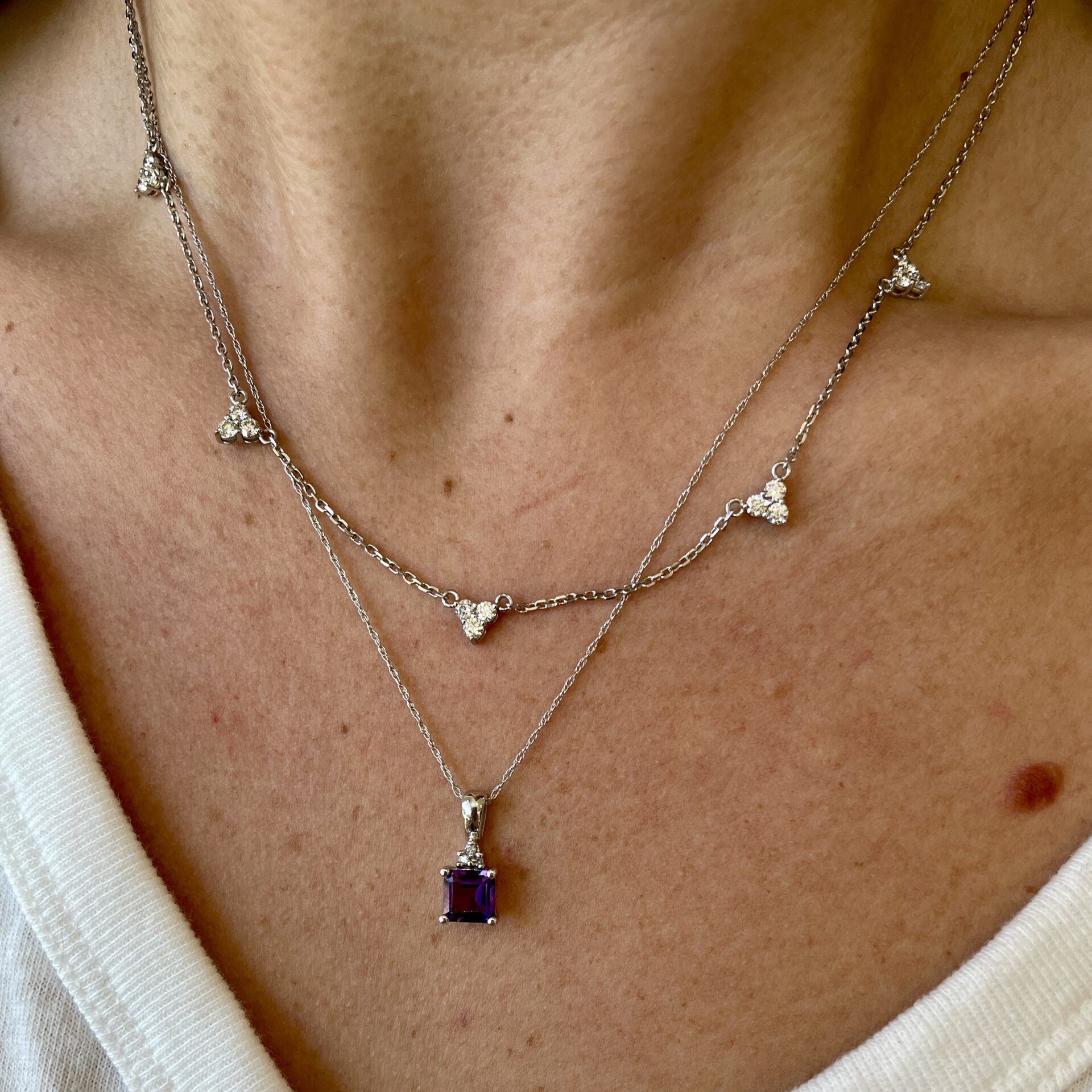White Gold Amethyst Necklace with Diamonds
