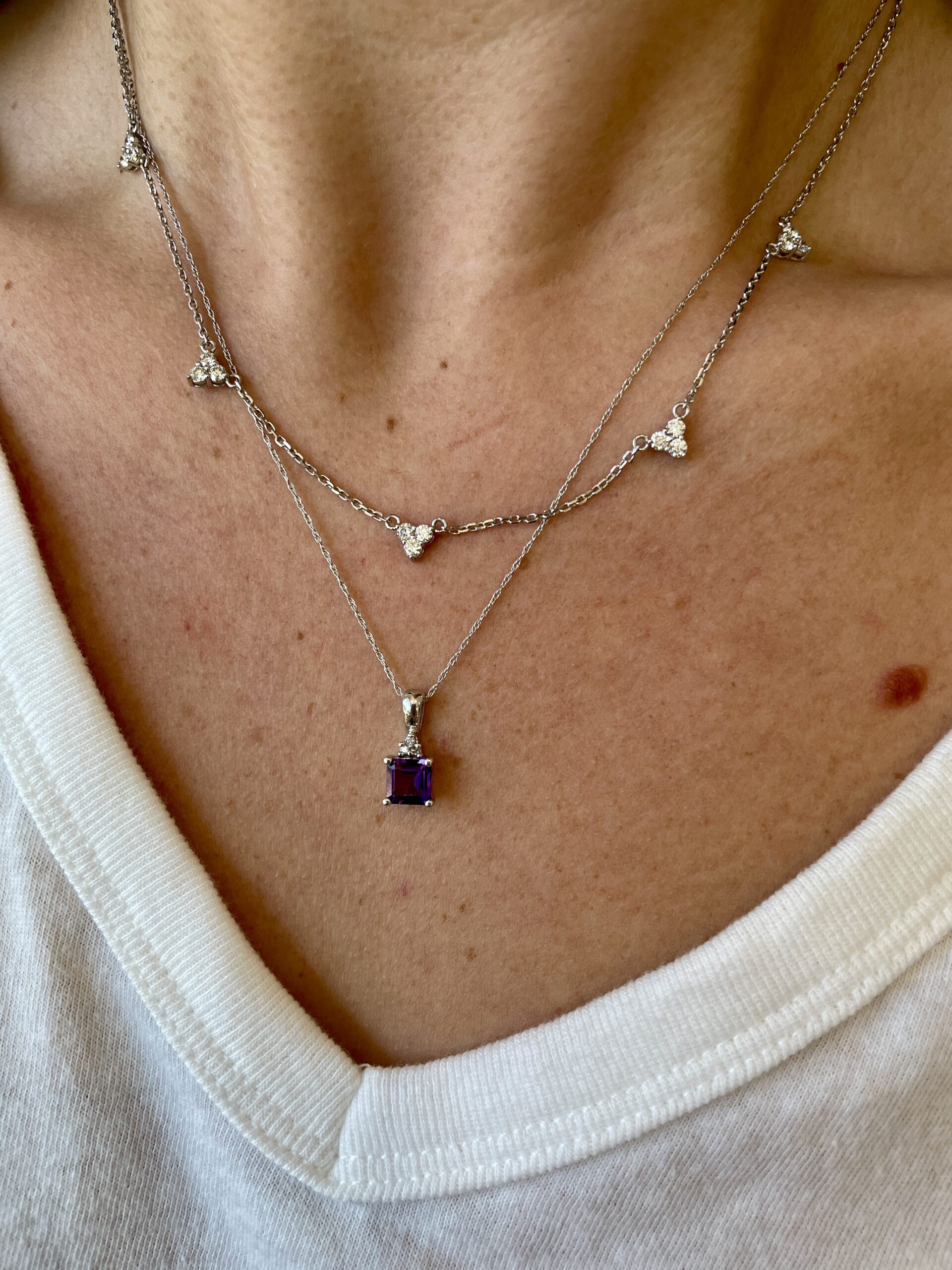 White Gold Amethyst Necklace with Diamonds