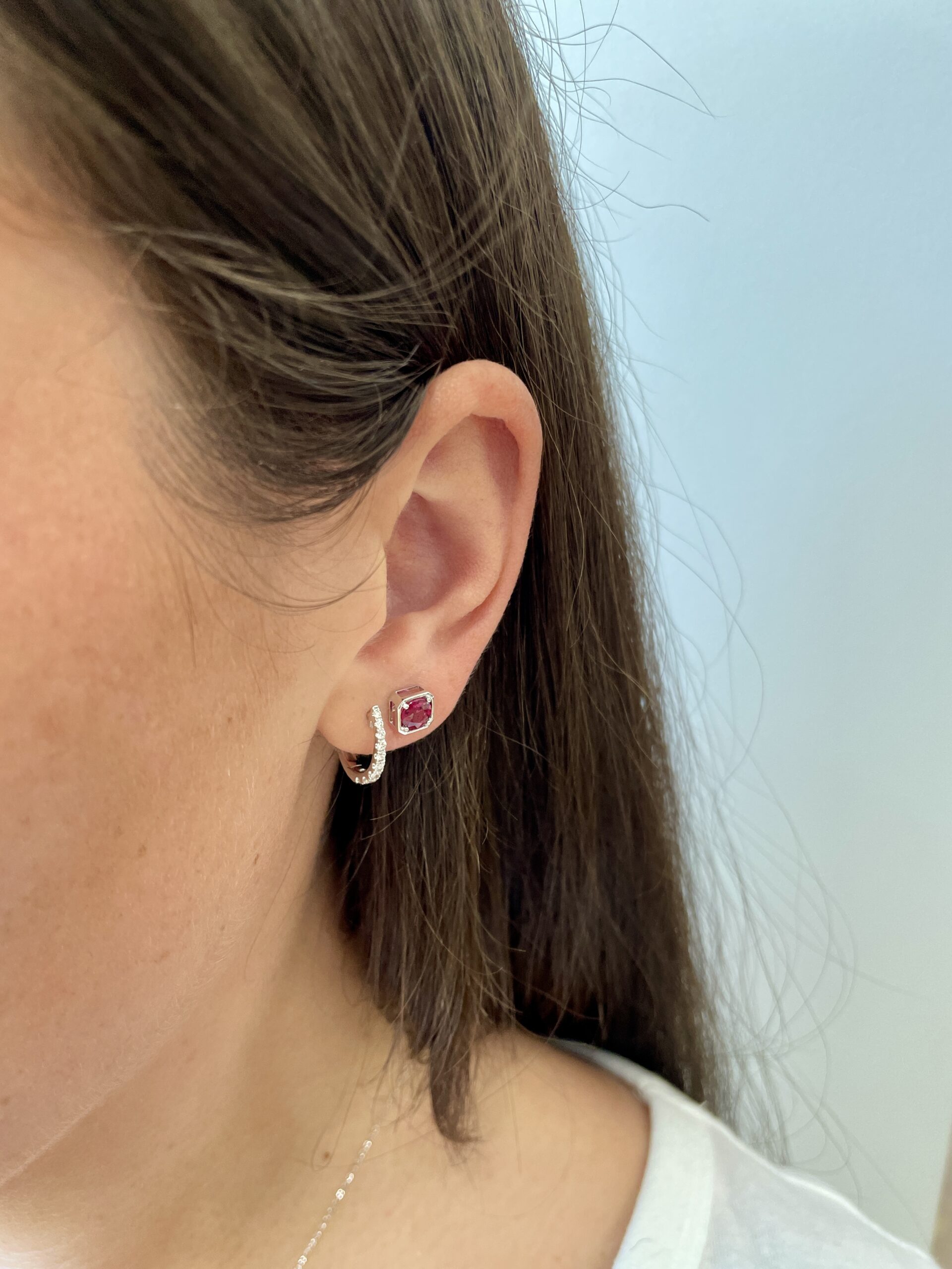 White Gold Huggie Hoop Earrings With Diamonds