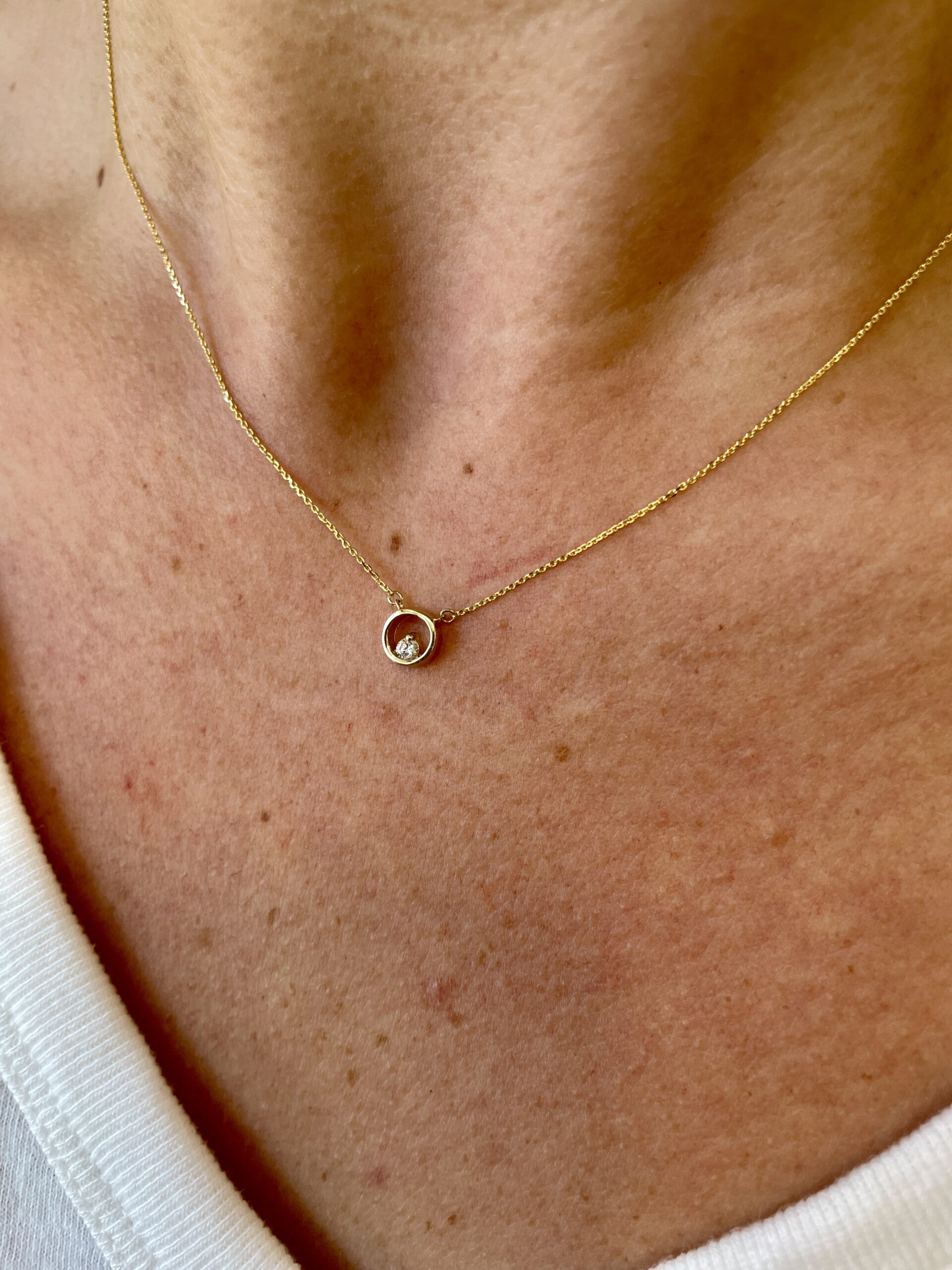 Yellow Gold Petite Diamond Circle Necklace