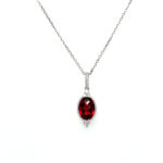 White Gold Garnet Milgrain Necklace with Diamonds